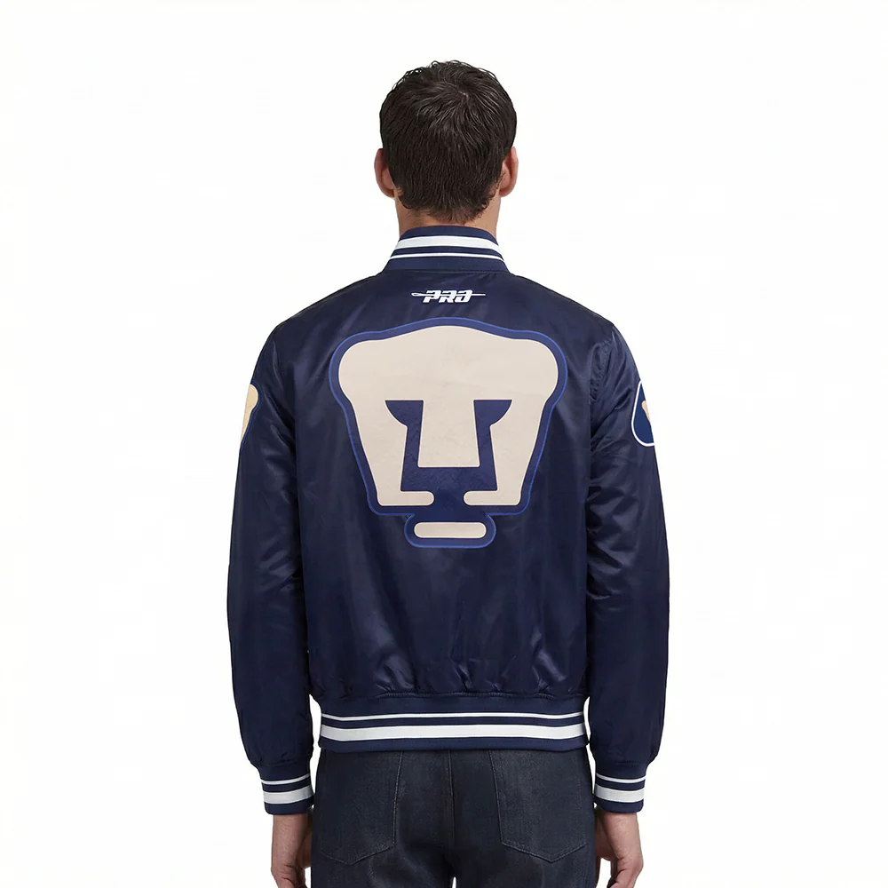 LIGA MX PUMAS UNAM CLASSIC CHENILLE MEN'S RIB SATIN JACKET (MIDNIGHT NAVY) - Image 2