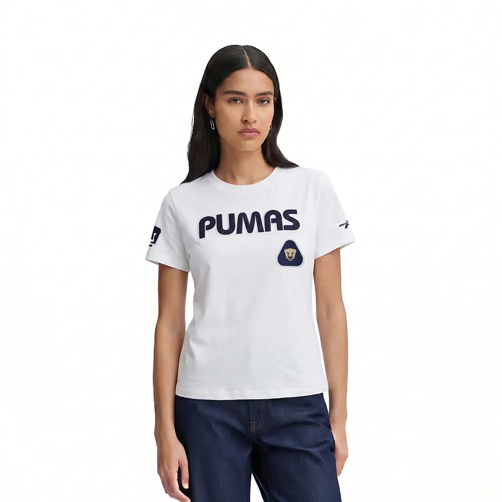 LIGA MX PUMAS UNAM CLASSIC CHENILLE WOMEN'S SJ SLIM FIT TEE (WHITE)