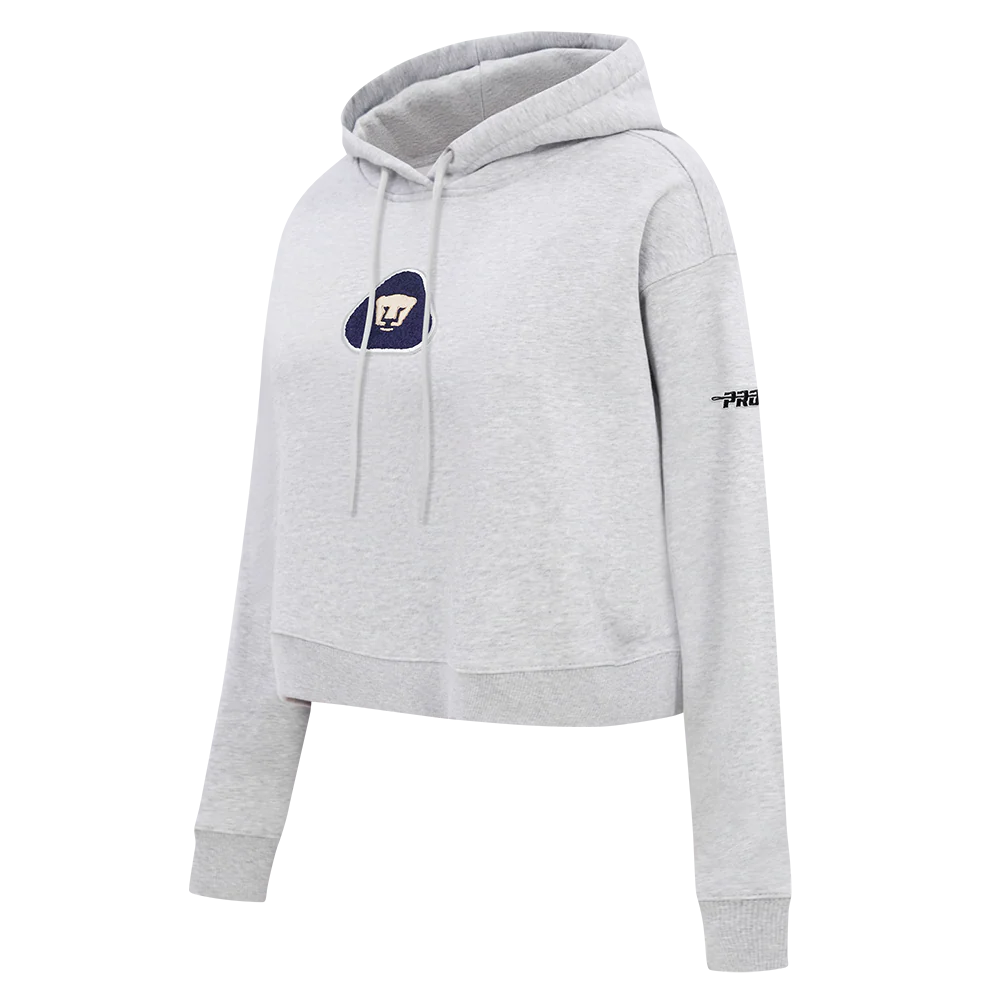 LIGA MX PUMAS UNAM CLASSIC CHENILLE WOMEN'S FLC CROPPED PO HOODIE (HEATHER GREY) - Image 3